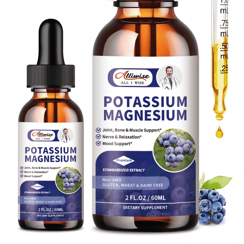 Potassium Magnesium Supplement Liquid - High Absorption Magnesium Complex & Potassium Plus Calcium, Vitamin D3, Zinc for Bone, Energy, Immune Support - Sugar Free & Vegan, 2 fl oz