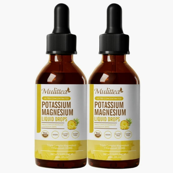 Potassium Magnesium Supplement with Potassium 200mg, Magnesium Complex 1100mg, Calcium 100mg, Vatmin D3&K2, Vegan Drops for Muscle & Bone Health, Leg Cramps, Heart Support, 4 Fl oz