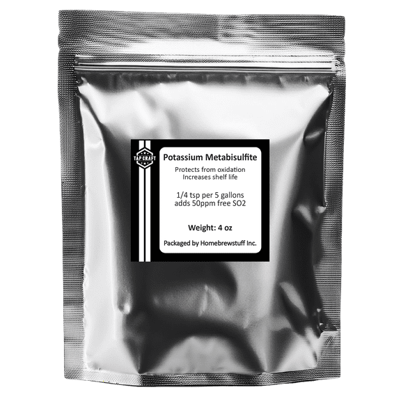TAPCRAFT Potassium Metabisulfite Powder Sanitizer, Additive for Homebrew Beer or Wine - 4 oz pack