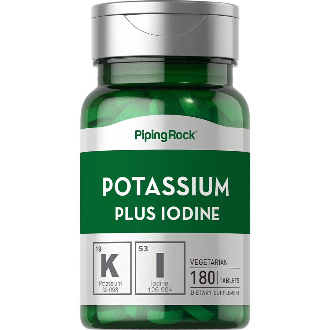 Potassium Supplement | 180 Tablets | With Iodine | Essential Mineral | by Piping Rock