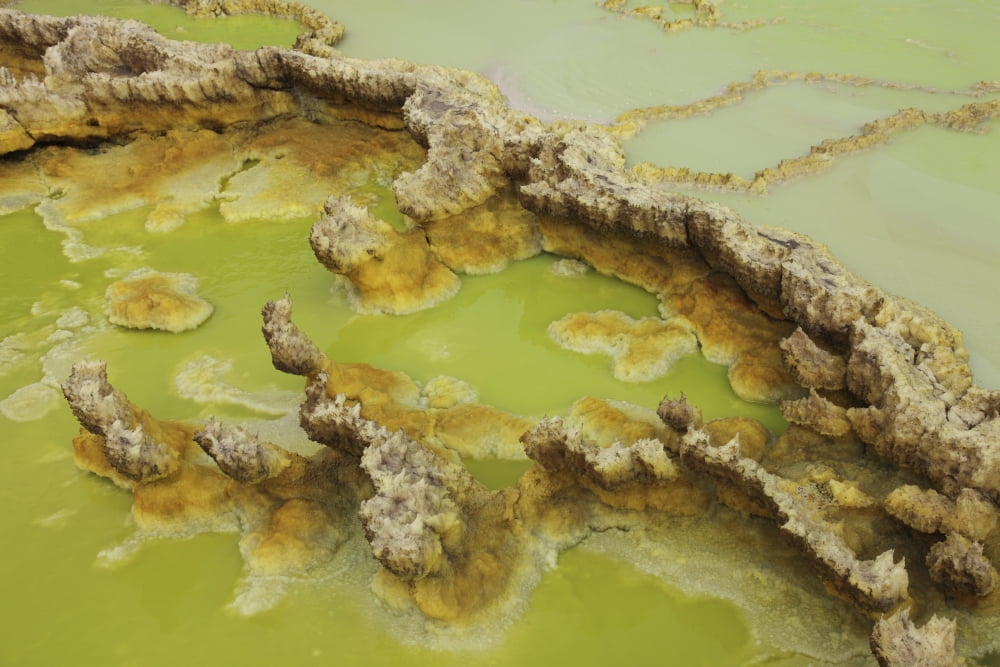 Potassium salt deposits Dallol geothermal area Danakil Depression Ethiopia Canvas Art - Richard RoscoeStocktrek Images (35 x 23)