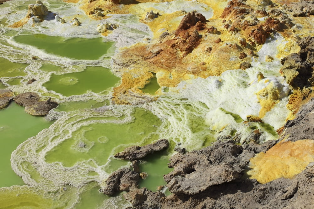 Potassium salt deposits Dallol geothermal area Danakil Depression Ethiopia Canvas Art - Richard RoscoeStocktrek Images (35 x 23)