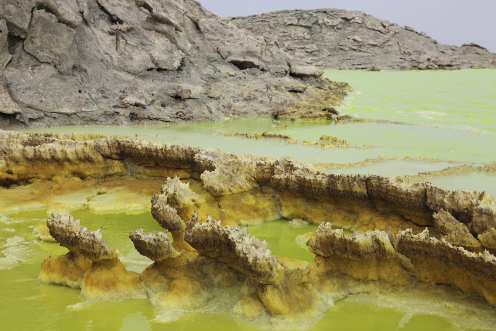 Potassium salt deposits Dallol geothermal area Danakil Depression Ethiopia Canvas Art - Richard RoscoeStocktrek Images (35 x 23)