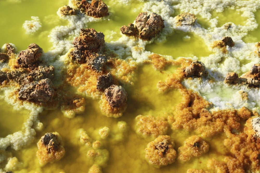 Potassium salt deposits Dallol geothermal area Danakil Depression Ethiopia Canvas Art - Richard RoscoeStocktrek Images (35 x 23)