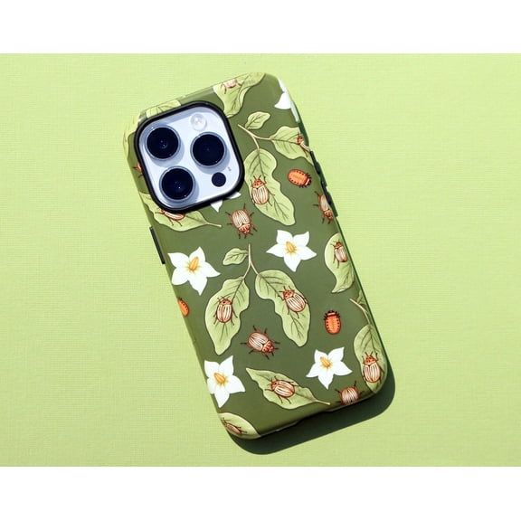 Potato Beetle Pattern Case With Green Summer Garden Nature Theme for iPhone 17 11 12 13 14 15 16 Pro Max