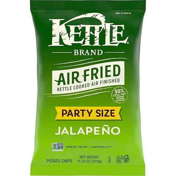 Potato Chips, Air Fried Jalapeno Kettle Chips, 11.25 Ounce Party Size Bag
