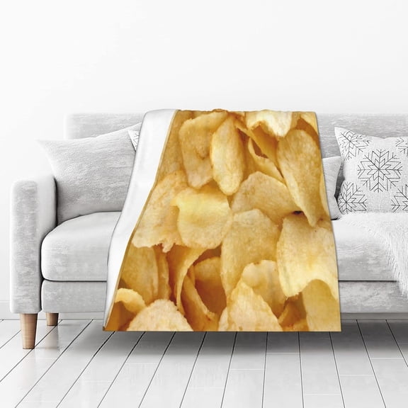 Potato Chips Flannel Blanket Realistic Food Fleece Throw Cozy Soft Lightweight Novelty Blankets for Bed Couch Travel Decor Gifts All-Seasons Non-Shedding 50"X40"