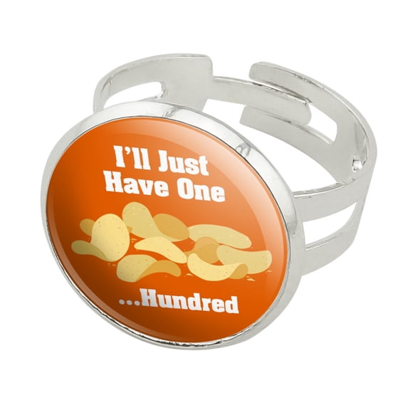 Potato Chips I'll Just Have One Hundred Funny Silver Plated Adjustable Novelty Ring
