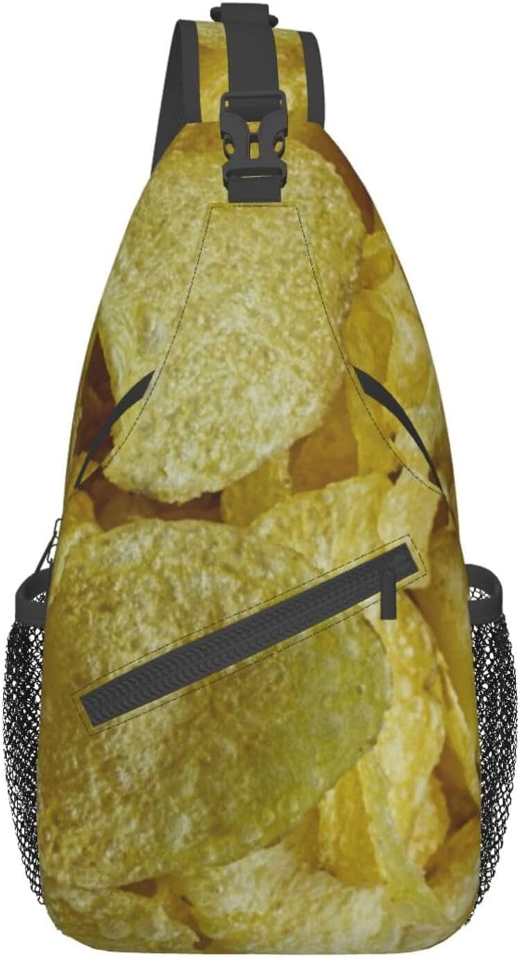 Potato Chips Snack Pattern Sling Bag Crossbody Hiking Travel Chest Bags Backpack Shoulder Daypack for Women Men