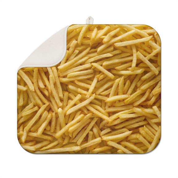 Potato Fries Print Absorbent Drying Mat - 3-Layer Thick Heat Resistant Sink Pad for Countertop, Foldable & Washable - Perfect Gift for I Love Fries Fans & Finger Food Enthusiasts