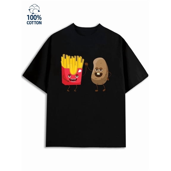 Potato & Fries T-Shirt for men funny humor 180G 100% Cotton black y2k sixty years old Classic Unisex Shirt Graphic Tee tshirts Original Unisex Shirt Graphic Tee tshirts