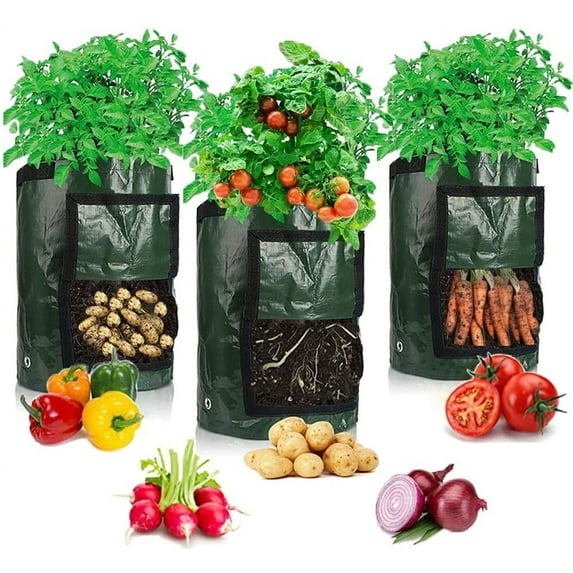 Potato Grow Bags 3 Pack 7 Gallon Plant Growing Bags Reusable Garden Vegetable Planter for Tomato, Carrot, Onion, Fruits Growing Containers, Ventilated Planting Pots with Handles