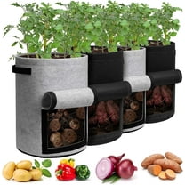 WLGJL Potato Grow Bags with Flap 10 Gallon, 4 Pack Planter Pot with Handles and Harvest Window for Potato Tomato and Vegetables, Black and Gray