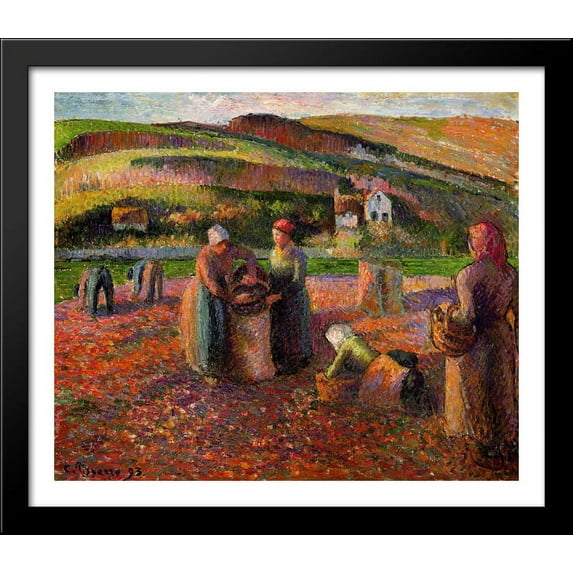 Potato Harvest 32x28 Large Black Wood Framed Print Art by Camille Pissarro