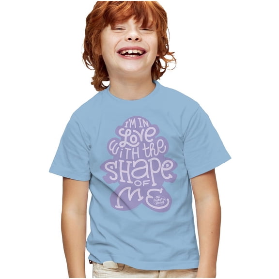 Potato Head Valentine's Day Shape Of Me Kids T Shirt for Youth Boys and Girls, Light Blue, Large