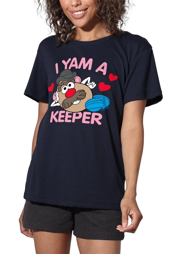 Potato Head Valentine's Day Yam A Keeper Women's Loose T-Shirt, Navy, Medium