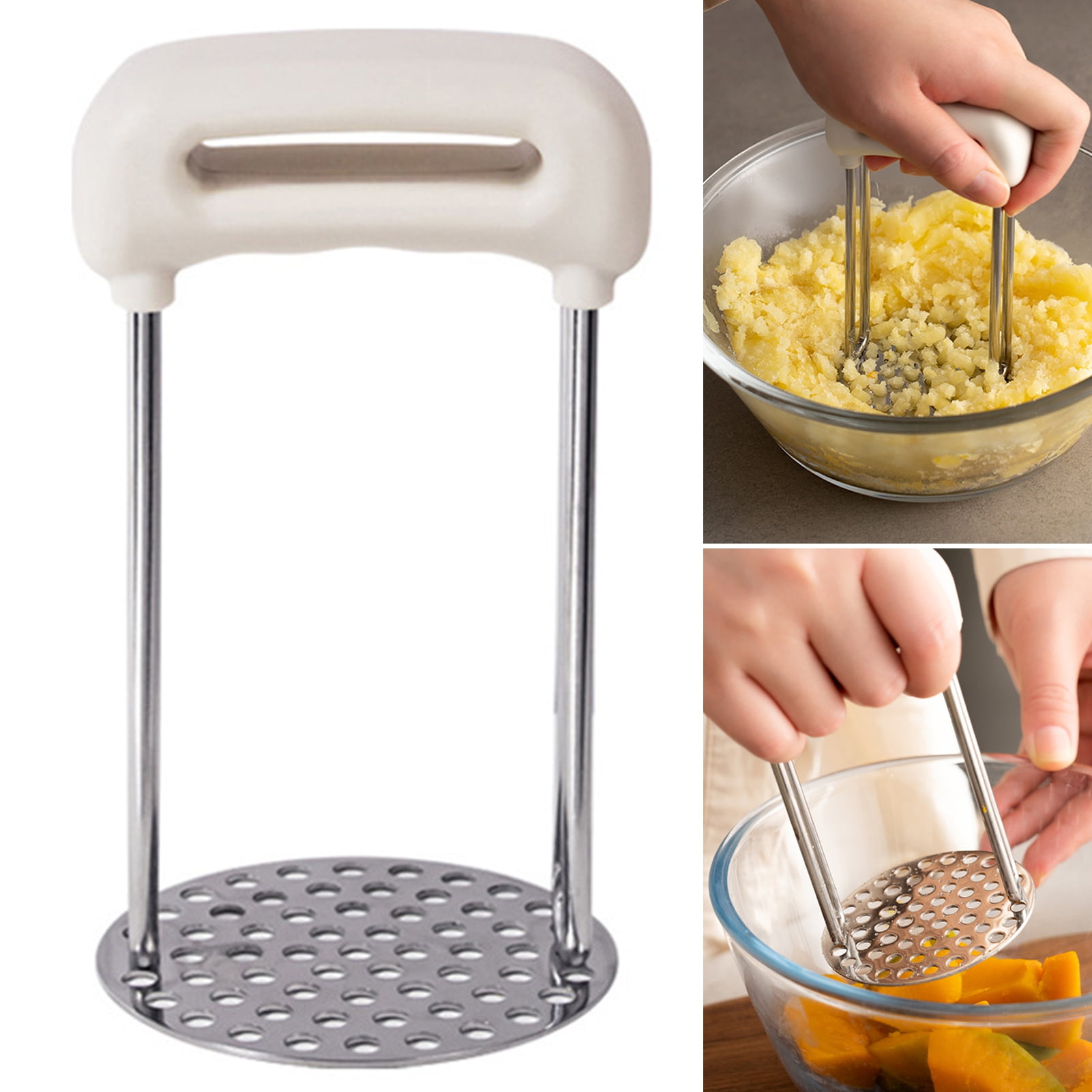 Potato Masher Ergonomic Handle Comfortable Grip Stainless Steel Even
