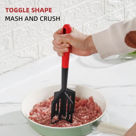 Potato Masher Meat Chopper Spatula 2-in-1, Ground Beef Chopper Tool, Multi-Use Meat Masher Spatula and Vegetable Cutter for Cooking