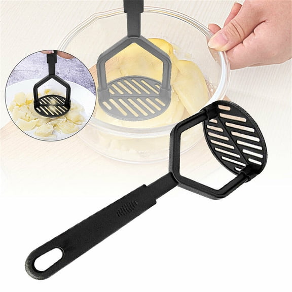 Potato Masher Nylon Non-Stick Safe | Ergonomic Soft Grip Handle | Heavy Duty Heat Resistant Up to 410°F | Dishwasher Safe Kitchen Tool for Mashing Vegetables Guacamole Beans Fruit | Black | 1 Pack