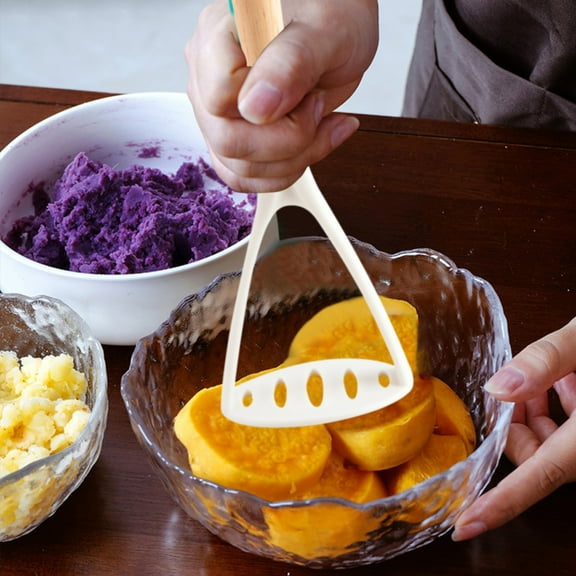 Potato Masher Potato Press White, 2 in 1 Wooden Potato Masher & Garlic Heat Kitchen Gadget for Easy Mashing and (1*Potato Press)