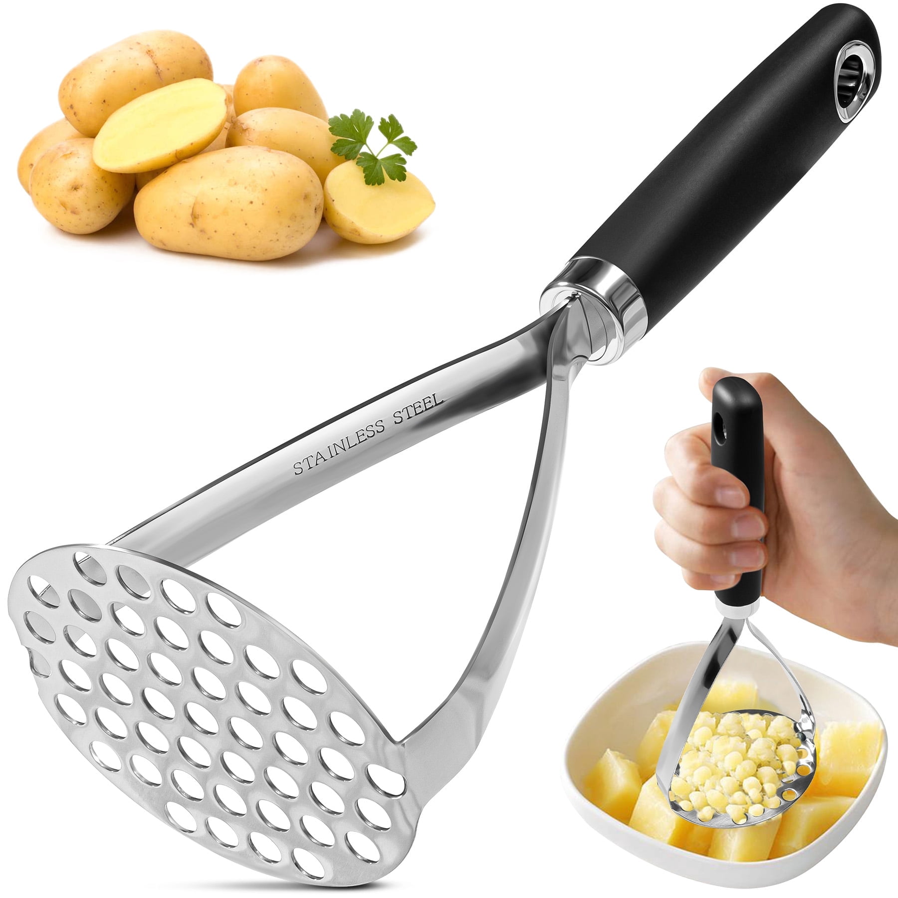 Gimgong Potato Masher Heavy Duty Food Grade Stainless Steel with Non-Slip Grip Handle, 1-Pack