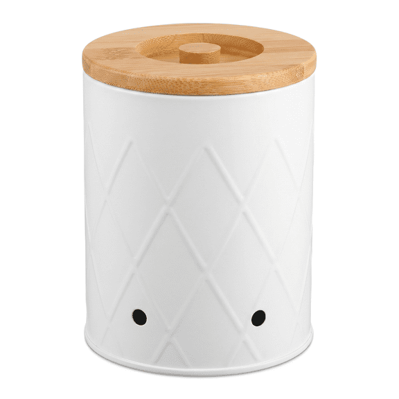 JWGIETK Vegetable Storage Canister with Lid and Vent Holes, White Grooved Body, 4.3 x 5.5 inch