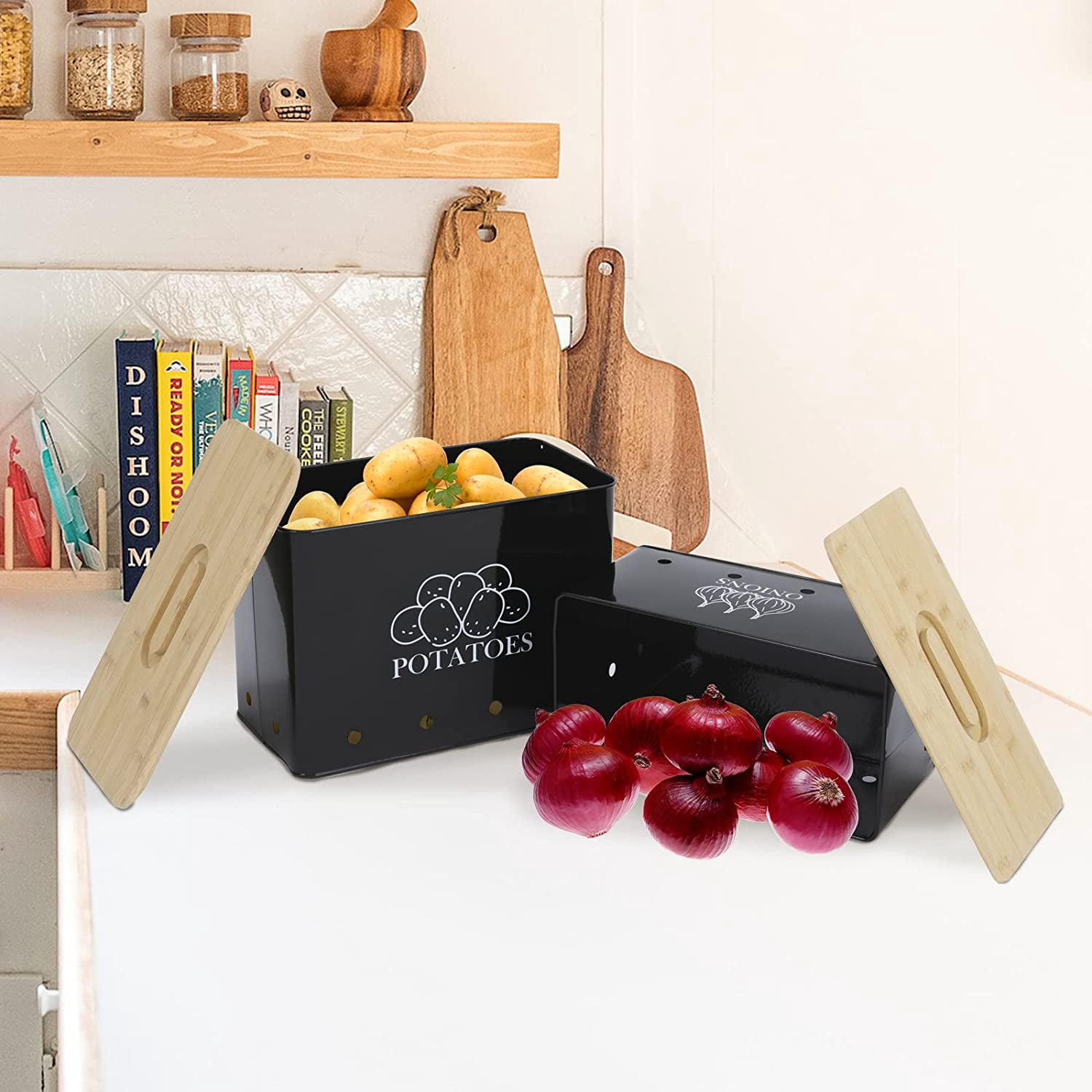 Potato Onion Kitchen Storage Canisters, 2 Pack Set, Black - Walmart.com
