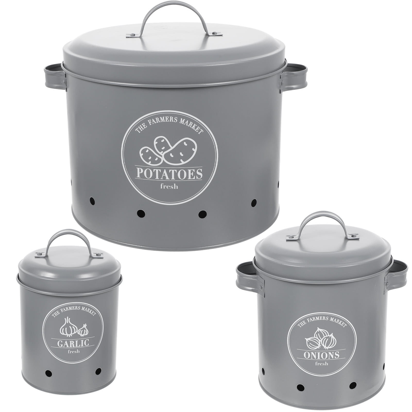 Potato Onion Kitchen Storage Canisters Airtight Garlic Keeper Bin Tin