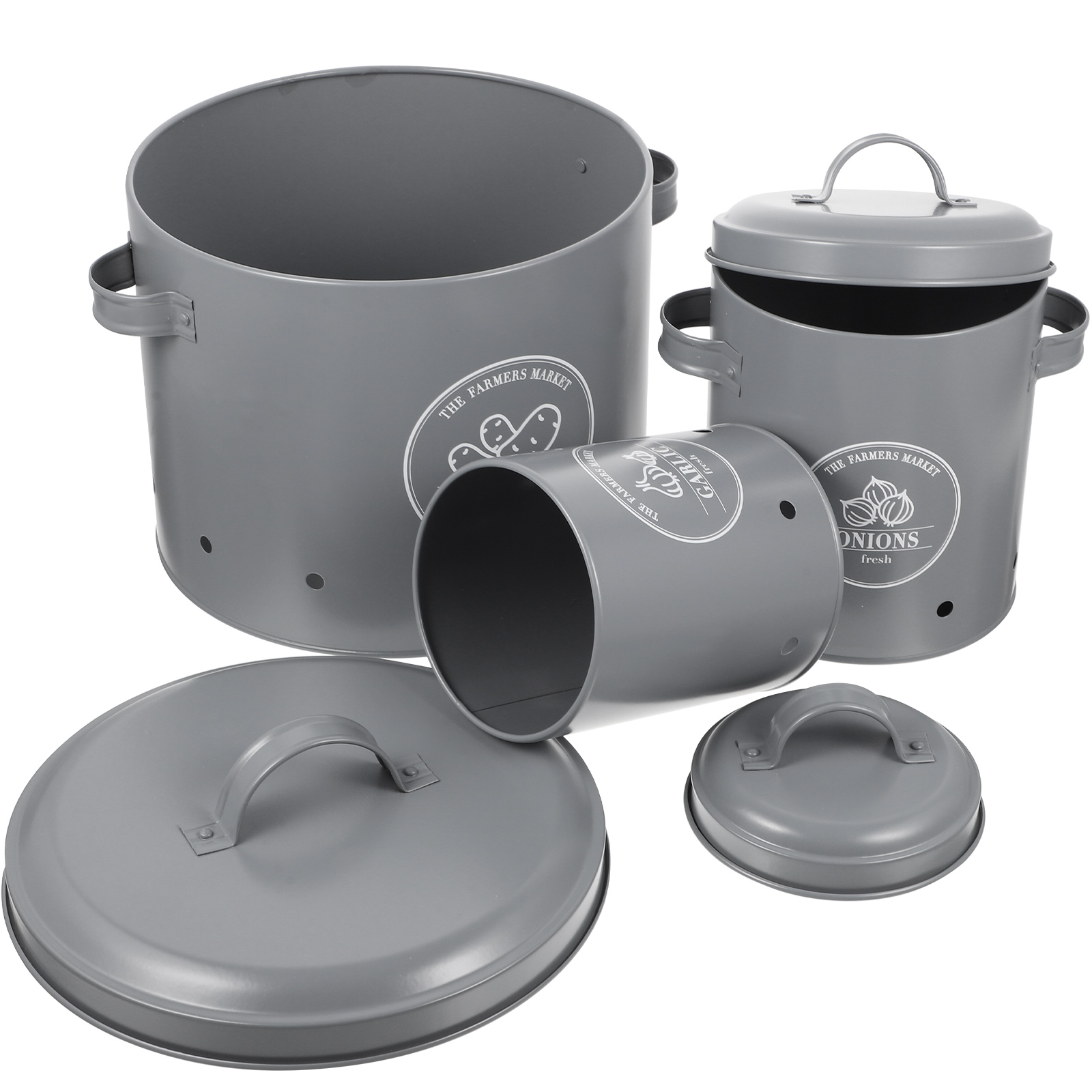 Potato Onion Kitchen Storage Canisters Airtight Garlic Keeper Bin Tin