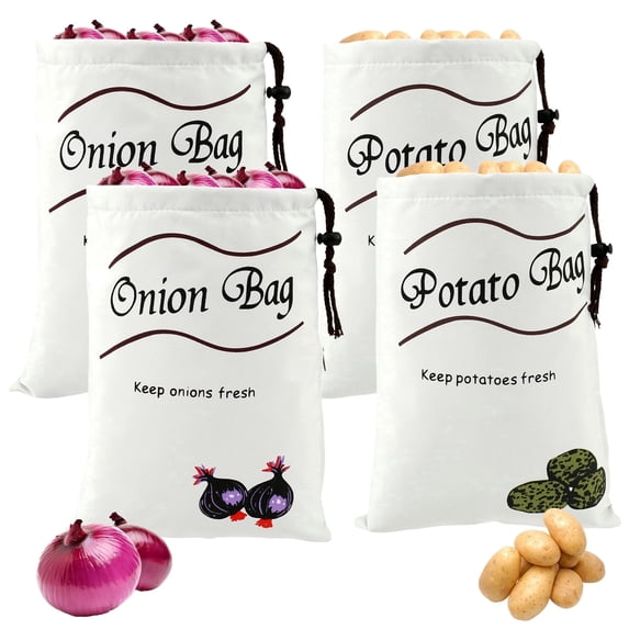 Potato Onion Storage Bag, Reusable Potato and Onion Storage Bag for Pantry, Vegetable Storage Bags with Drawstring Closure Washable Garlic Potatoes Onions Keeper Side Zipper