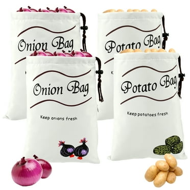 Potato Onion Storage Bag, Reusable Potato and Onion Storage Bag for Pantry, Vegetable Storage Bags with Drawstring Closure Washable Garlic Potatoes Onions Keeper Side Zipper