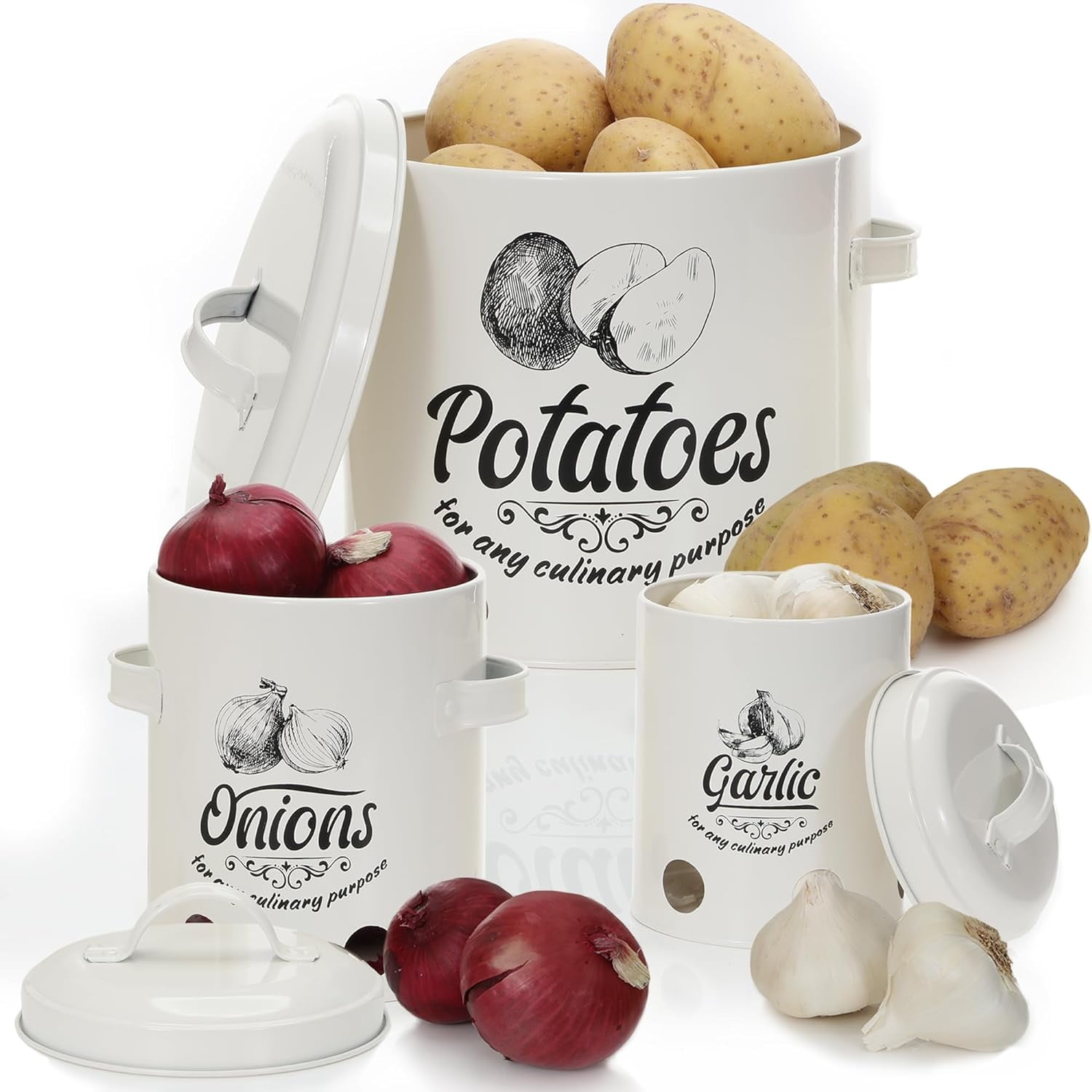 Potato and Onion Storage Bin with Garlic Holder 3 Containers