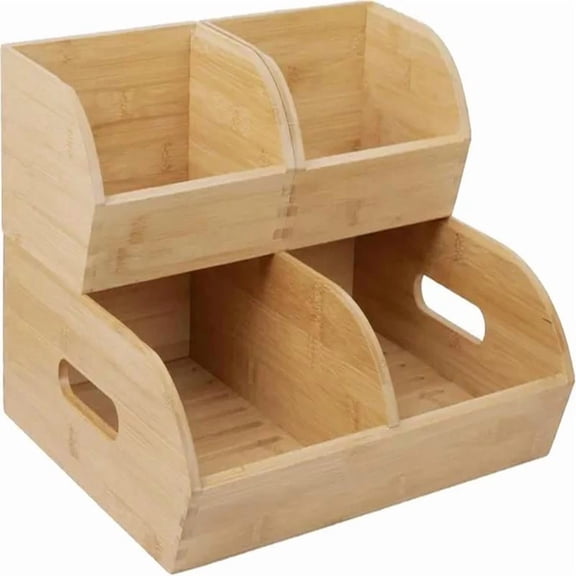 Potato and Onion Storage Bin for Pantry and Kitchen Counter - Ventilated Stackable Bamboo Organizer Baskets with Handles - Multipurpose Organization Containers for Fruit, Vegetable