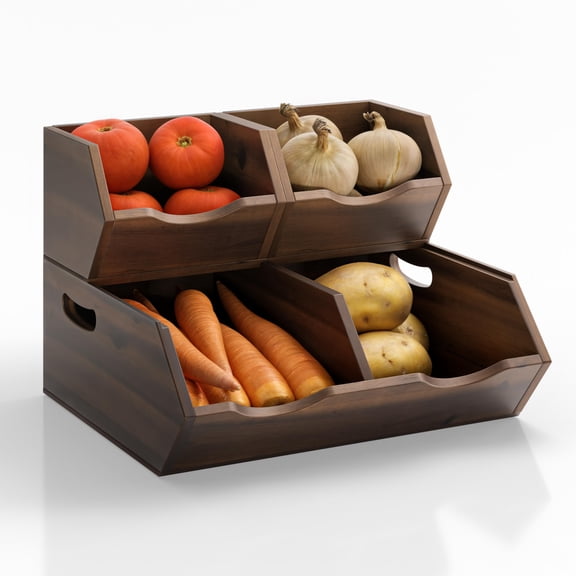a Potato and Onion Storage Bin - Stackable Wooden Storage Bins - Pantry Baskets Organization and Storage - Onion and Potato Storage Bins for Kitchen Storage Organization