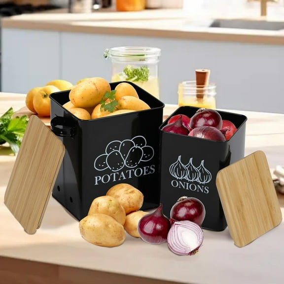 Potato Onion Storage Bins with Lids, Spacious Farmhouse Canisters for Kitchen Organization