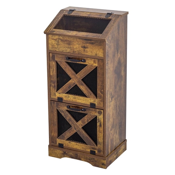 Potato And Onion Storage Cabinet Bin Organizer, Kitchen Freestanding Vegetable Bread Box, Pantry Produce Container Display Rack, Ventilated Wire Door Stand, Farmhouse Brown Single Piece
