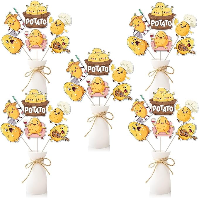 Potato Party Decorations, 24pcs Potato Table Centerpieces Sticks Vegetable Theme Table Toppers for Potato Birthday Baby Shower Veggie Theme Party Favors Supplies