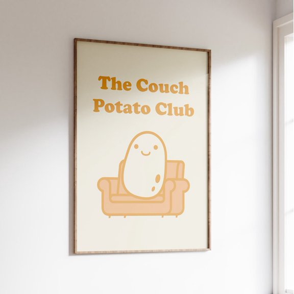 Potato Poster Retro Couch Potato Club Wall Art, Unframed Canvas 8x10in