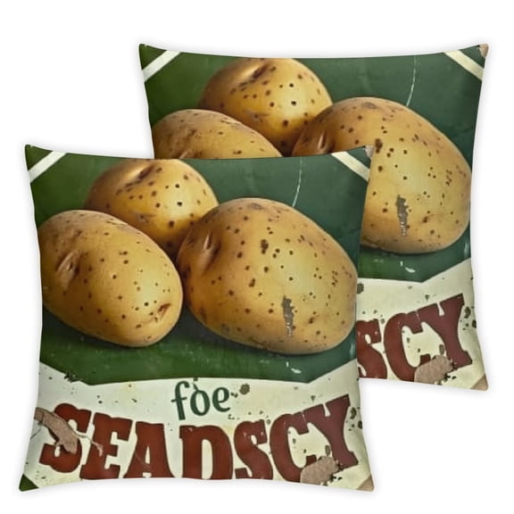 Potato Print Reversible Throw Pillow Covers Vegetable Pillow Covers Home Decor Beige Green Square Cushion Covers
