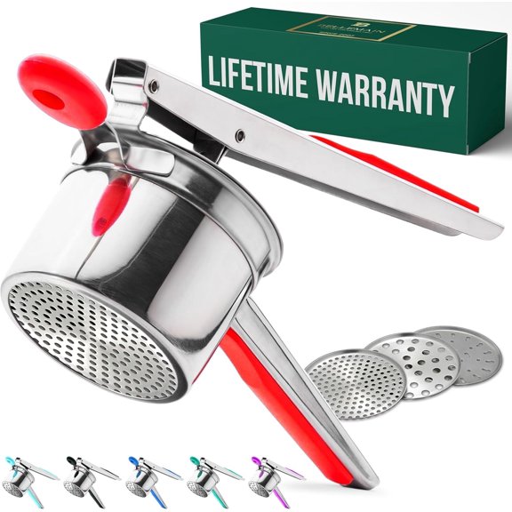 Bellemain Large Potato Ricer Stainless Steel Potato Masher for Mashed Potatoes, 15 oz Capacity Red