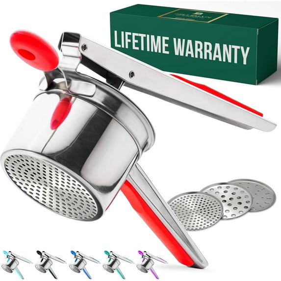 Bellemain Large Potato Ricer Stainless Steel Potato Masher for Mashed Potatoes, 15 oz Capacity Red