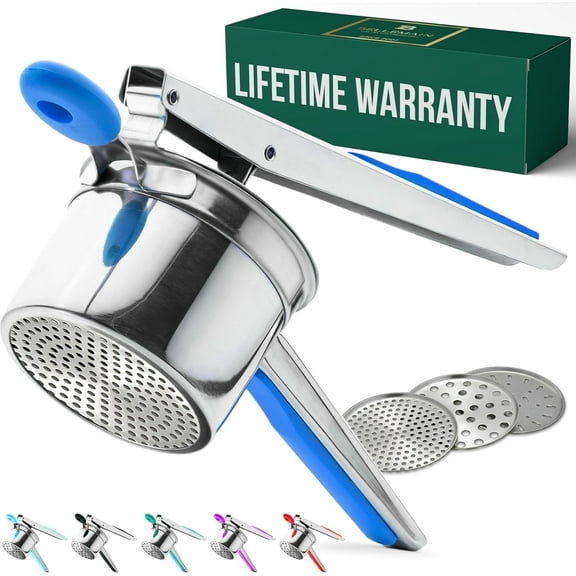 Bellemain Large Potato Ricer Stainless Steel Potato Masher for Mashed Potatoes, 15 oz Capacity Blue
