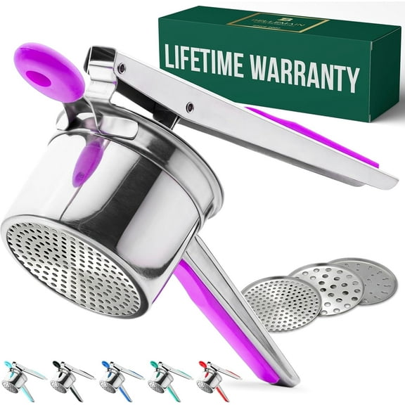 Bellemain Large Potato Ricer Stainless Steel Potato Masher for Mashed Potatoes, 15 oz Capacity Purple