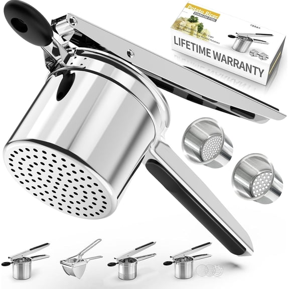 Potato Ricer, Ricer for Mashed Potatoes, 15oz and 2 Interchangeable Cups Spaetzle Maker for Fluffy Mashed Potatoes,Detachable and Heavy Duty Stainless Steel Potato Masher for Baby food