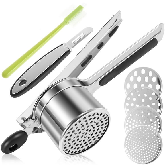 Potato Ricer Stainless Steel Potato Masher Manual Potato Press Reusable Potato Ricer Masher Potato Press with 4 Interchangeable Discs for Mashed Potatoes Vegetables