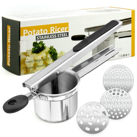 Potato Ricer, (XL) Heavy Duty Potato Masher With 3 Interchangeable Discs,Potato Ricer Stainless Steel For Fluffy Mashed Potato,Spaetzle Maker,Potato Press,Fruit Juicer