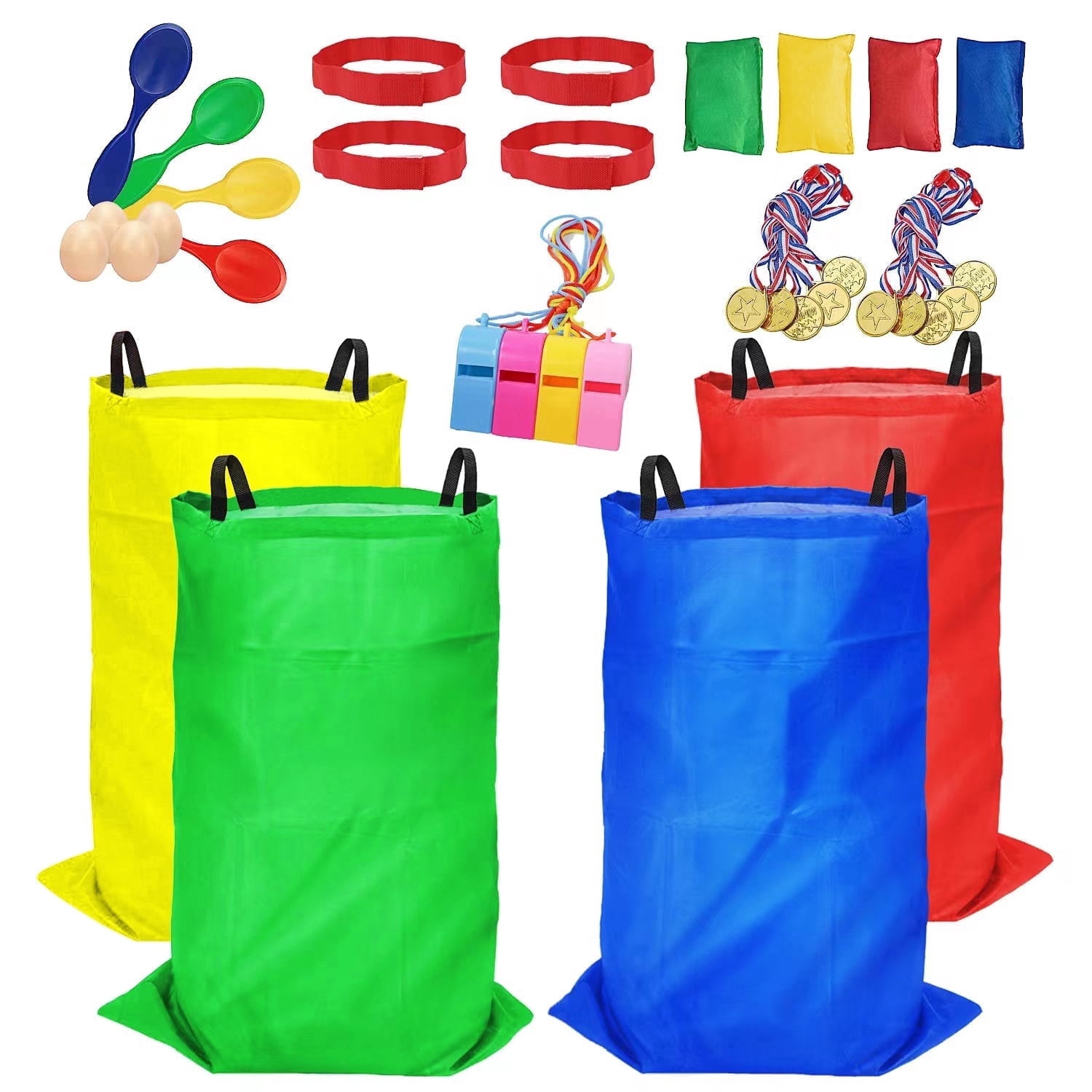 Potato Sack Race Bags, Egg Spoon Race, 3 Legged Races Bands,Bean bag Race， 32PCS Outdoor Games Sets for Birthday Party Field Day Family Reunion Carnival, Kids Adults Outside Yard Lawn Easter Game