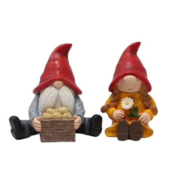 Potato-Shaped Dwarf Figurines For Couples Regular Design 2 Piece Decorative Ornaments With Red Hat Long Beard Holding Potato Basket And Flower For Living Room Bedroom Shelf
