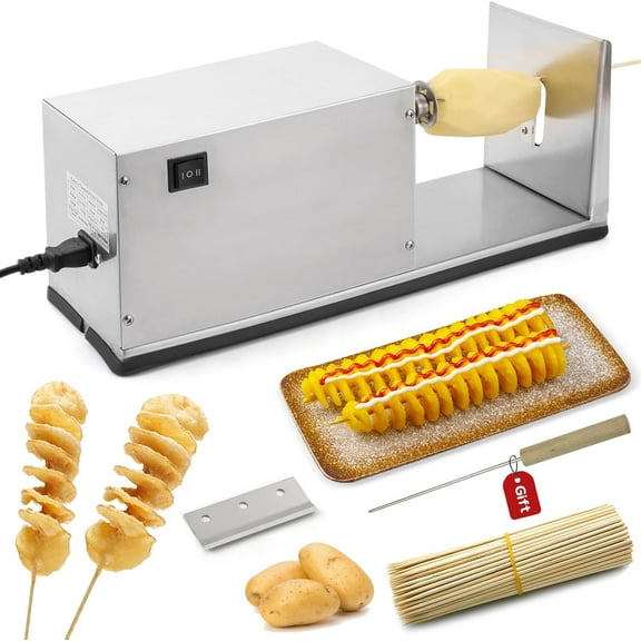 Potato Slicer Electric Potato Tornado Spiral Slicer with Free Bamboo Skewers Stainless Steel Automatic Twisted Potato Cutter Machine Vegetable Cutting Machine for Home Commercial Use 110V