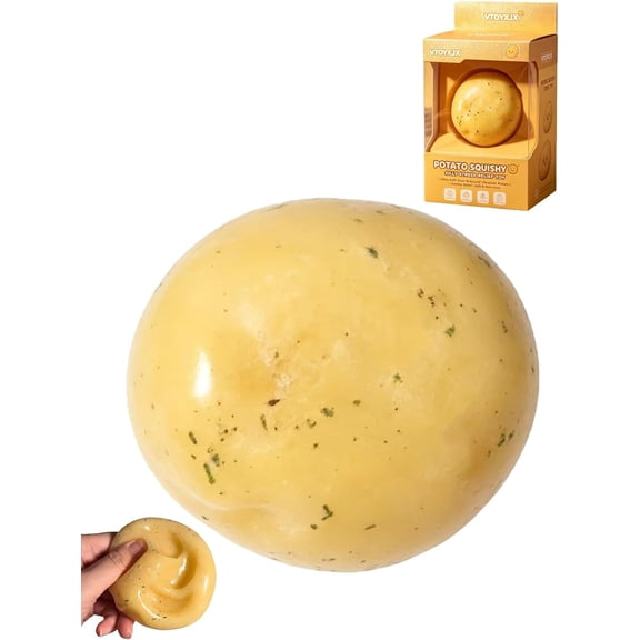 Potato Squishy Stress Ball Food Handmade Fidget Realistic Mashed Filled Shapeable Squeeze Soft Slow Non-Rebound Anxiety Relief Fun Big Decompression Dough Adult Sensory Tool Gift 2.4in